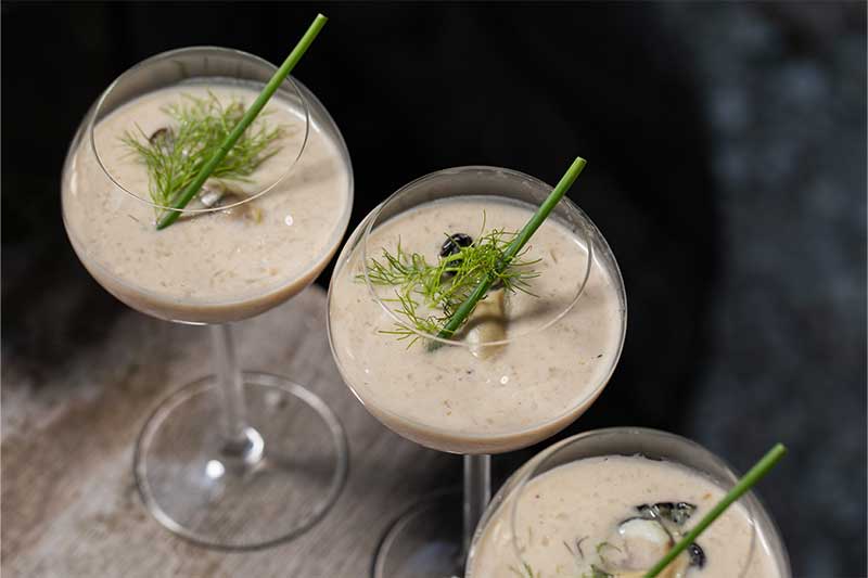 Creamy oyster soup from the Big Green Egg